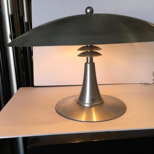 Art Deco Style Machine Age Table Lamp w/ Large 23 Spun Aluminum Shade image 2