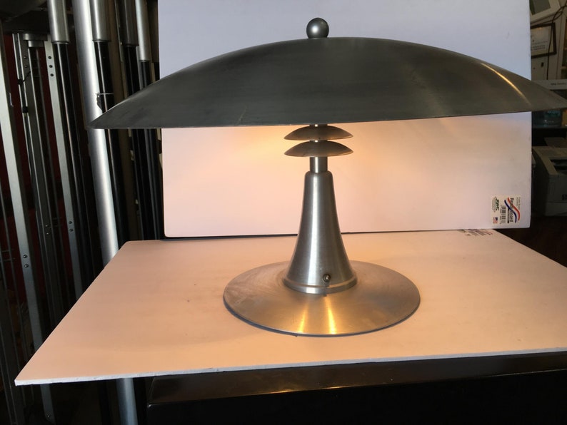 Art Deco Style Machine Age Table Lamp w/ Large 23 Spun Aluminum Shade image 2