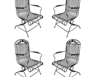 Woodard Wrought Iron High Back Gliding Lounge Chair, Set of Four