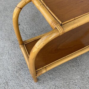 Restored Two-Tier Rattan & Mahogany Arched Side Table image 5