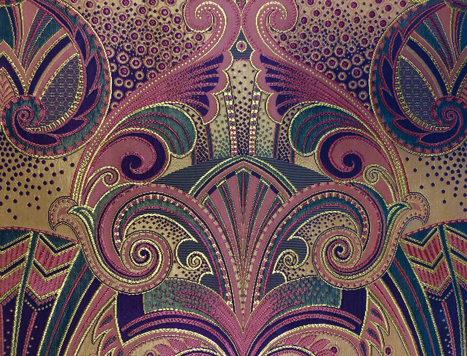 Vintage Art Deco Paisley Upholstery Fabric With Gold Accents Etsy