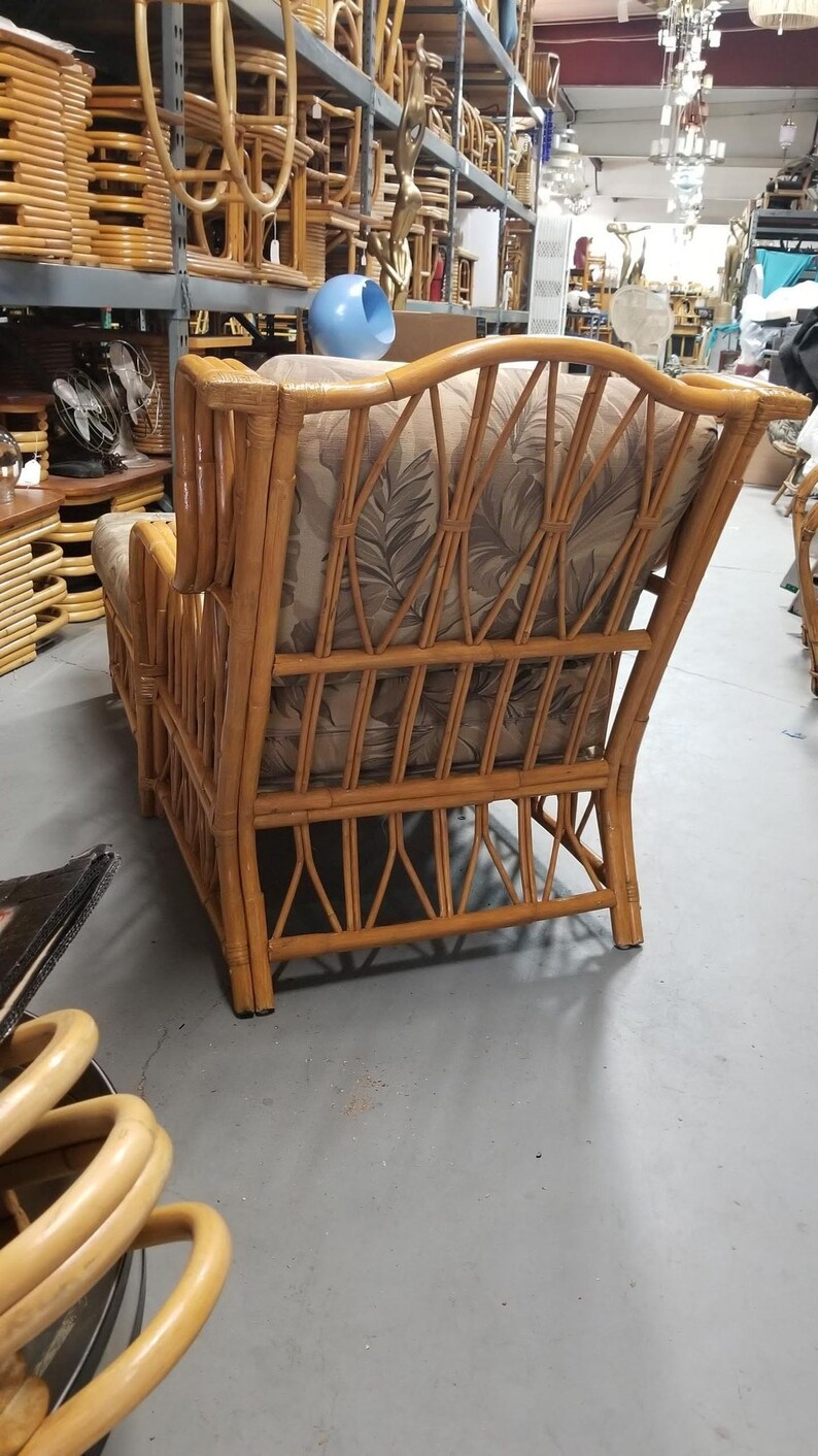 Restored Rattan Three-Strand Arms Chaise Lounge with Reed Rattan Sides image 4