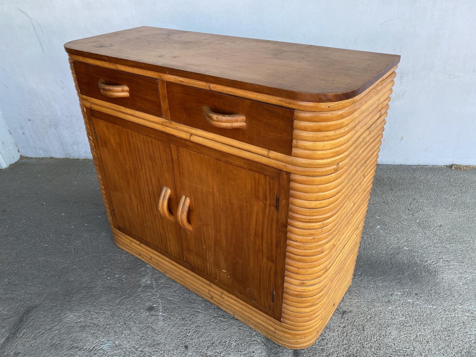 Restored Stacked MidCentury Rattan with Mahogany Top Etsy.de