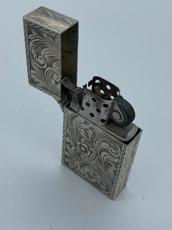 Mid Century 800 Silver Hand Engraved Zippo Lighter -  Israel