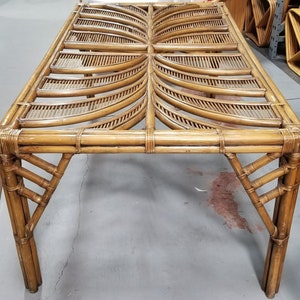 Restored Split Reed Rattan Fan Back Chairs and Glass Top Dining Table image 7
