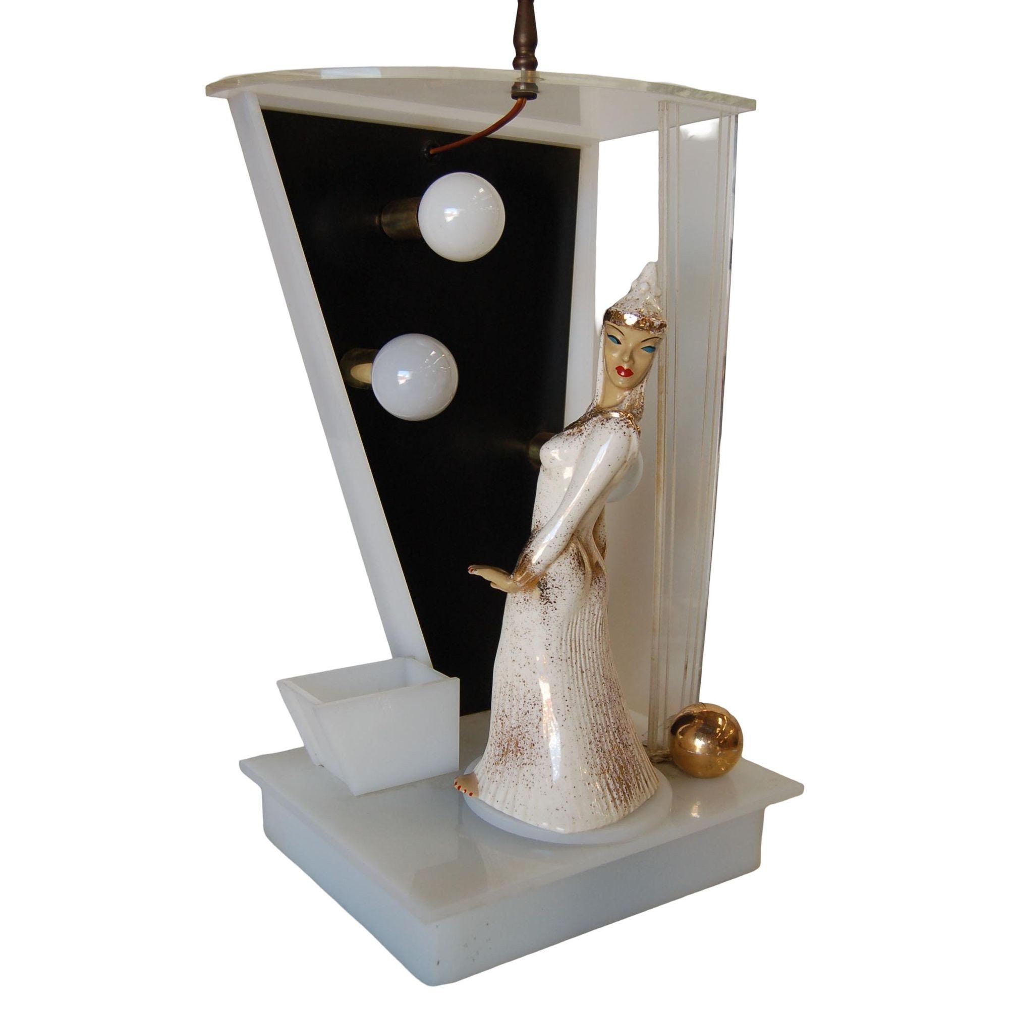 Lucite Table Lamp by Moss Lighting W/ Ceramic Figurine by Lucite Table Lamp by Moss Lighting W/ Ceramic Figurine by