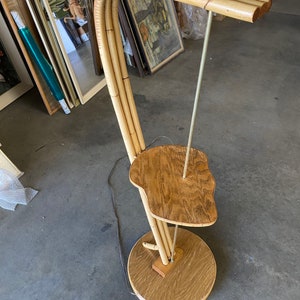 Restored Googie Asymmetric Pole Floor Lamp w/ Side Table & Fiberglass Shade image 7