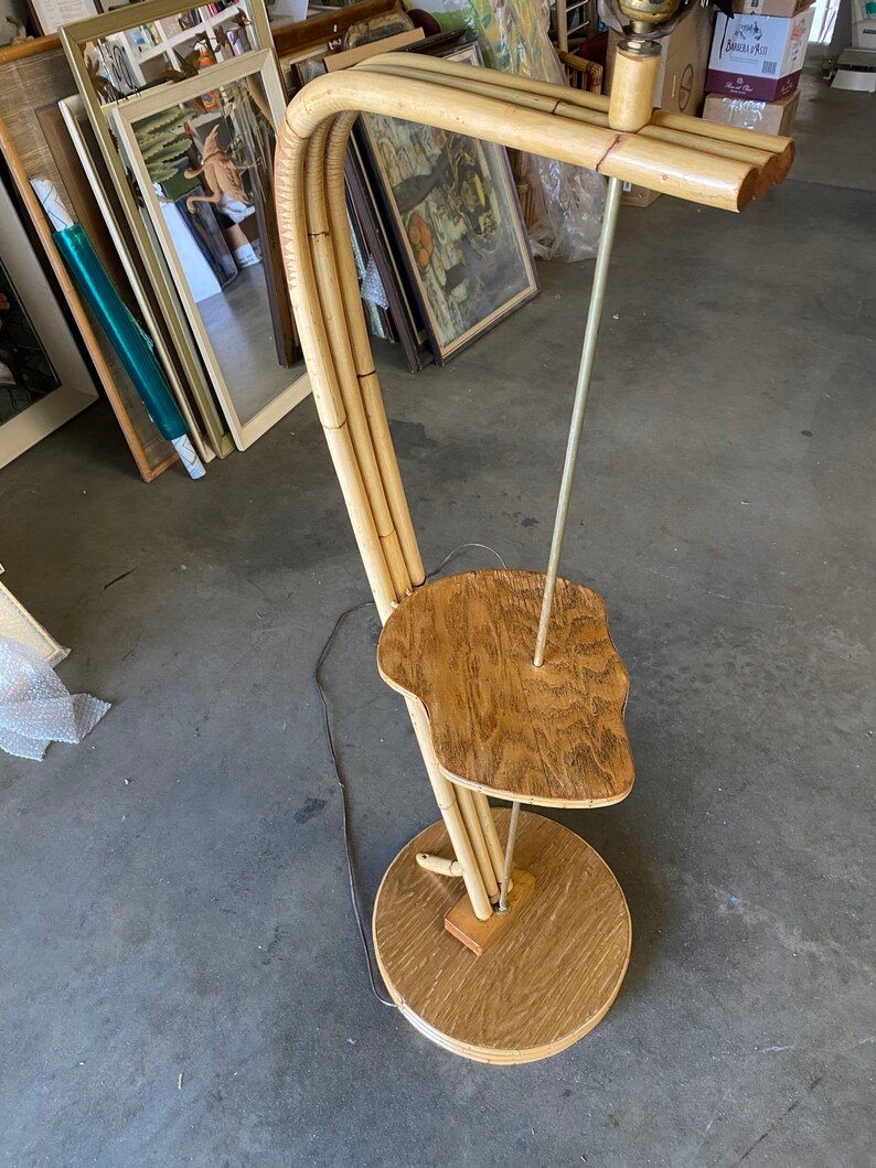 Restored Googie Asymmetric Pole Floor Lamp w/ Side Table & Fiberglass Shade image 7