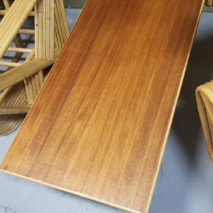 Restored Rattan Coffee Table with Stacked Legs and Mahogany Top image 3