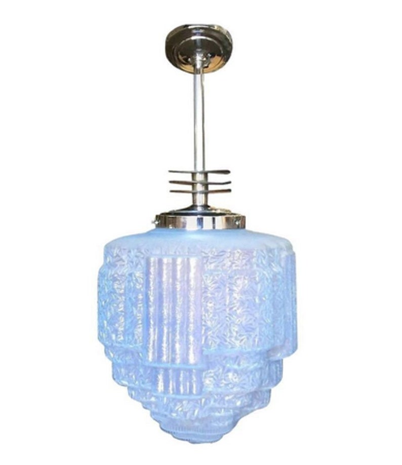 Streamline Ceiling Pendant with Blue Glass Stepped Glass Globe, 5 Avail. image 1