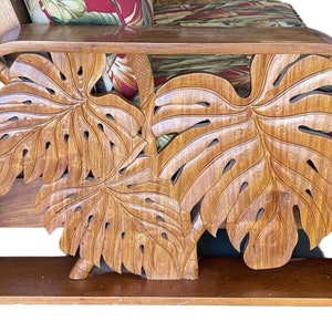 Post War Carved Mango Wood Tropical Mid Century Loveseat Sofa image 7