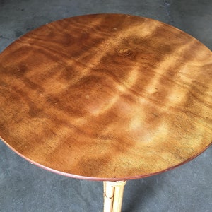 Restored Large 31 Round X Base Rattan Coffee Table with Oak Top image 5