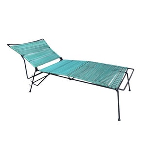 Mid Century Iron Outdoor/Patio Chaise Lounge with Teal Cord image 1