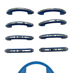 Art Deco Sky Blue Catalin/Bakelite Drawer Pulls w/ Chrome Strip, Set of 9