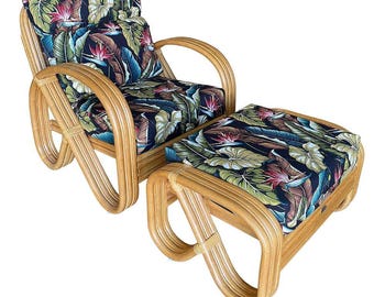 Restored 3/4 3-Strand Round Pretzel Rattan Lounge Chair w/ Ottoman, 2 Available