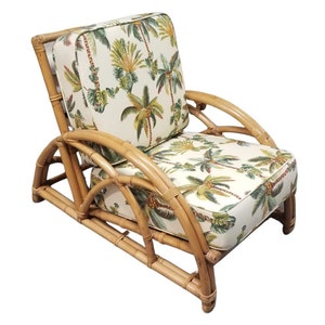 Restored Rattan 2-Strand Half Moon Lounge Chair with Palm Print Cushions zdjęcie 1