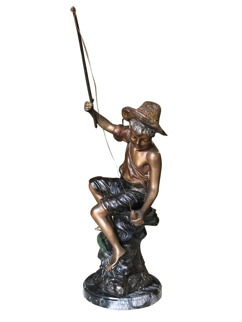 Bronze boy Fishing Figurine by Goldscheider Etsy