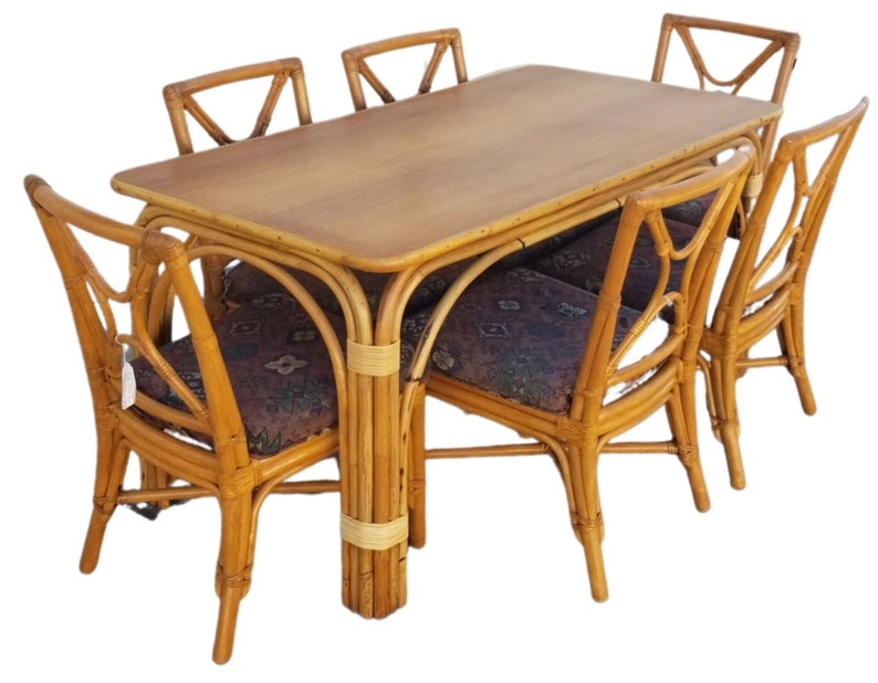 Restored Rattan Dining Room Table and Chairs Set image 3