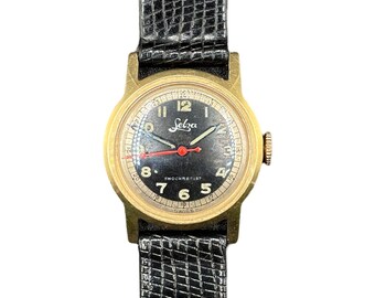 Selza Automatic WWII Military Aviation Pilot Cold Capped 14K Gold Watch