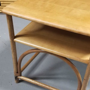 Restored Mid Century Maple and Faux Rattan Corner Table by Heywood Wakefield image 5