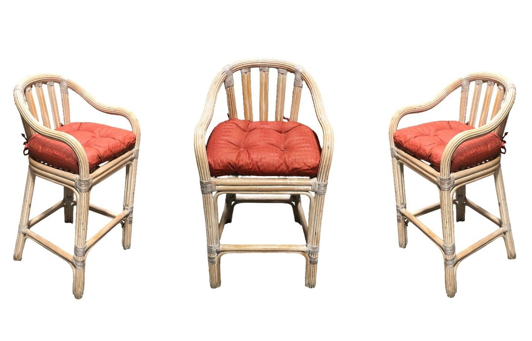 Restored Rattan Whitewash Counter Chairs - Etsy