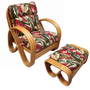 Rattan 3-Strand Pretzel Lounge Chair and Ottoman image 1