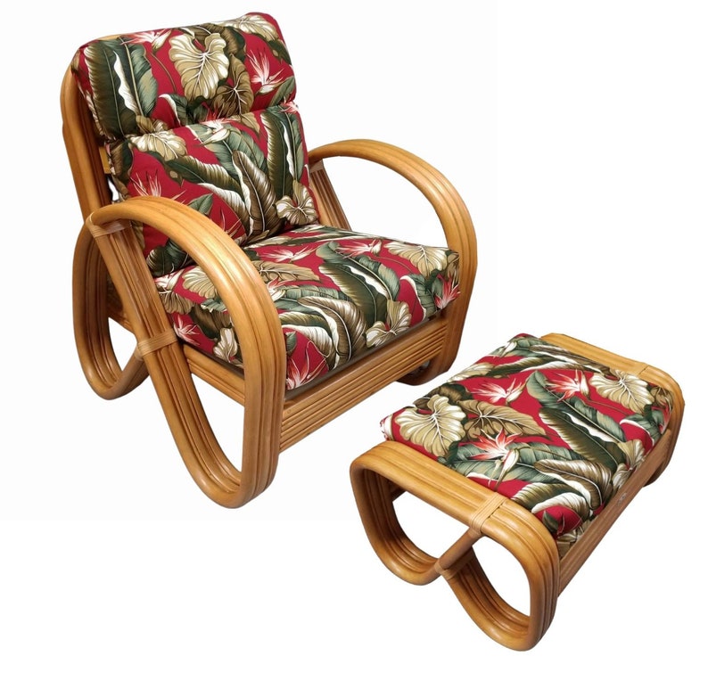 Rattan 3-Strand Pretzel Lounge Chair and Ottoman image 1