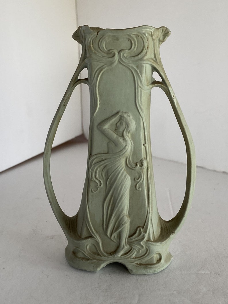 Schafer Vater German Bisque Green Jasperware Art Nouveau Maiden Bud Vase image 4