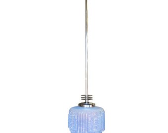 Streamline Ceiling Pendant w Textured Blue Glass Stepped Glass Globe 3 Available