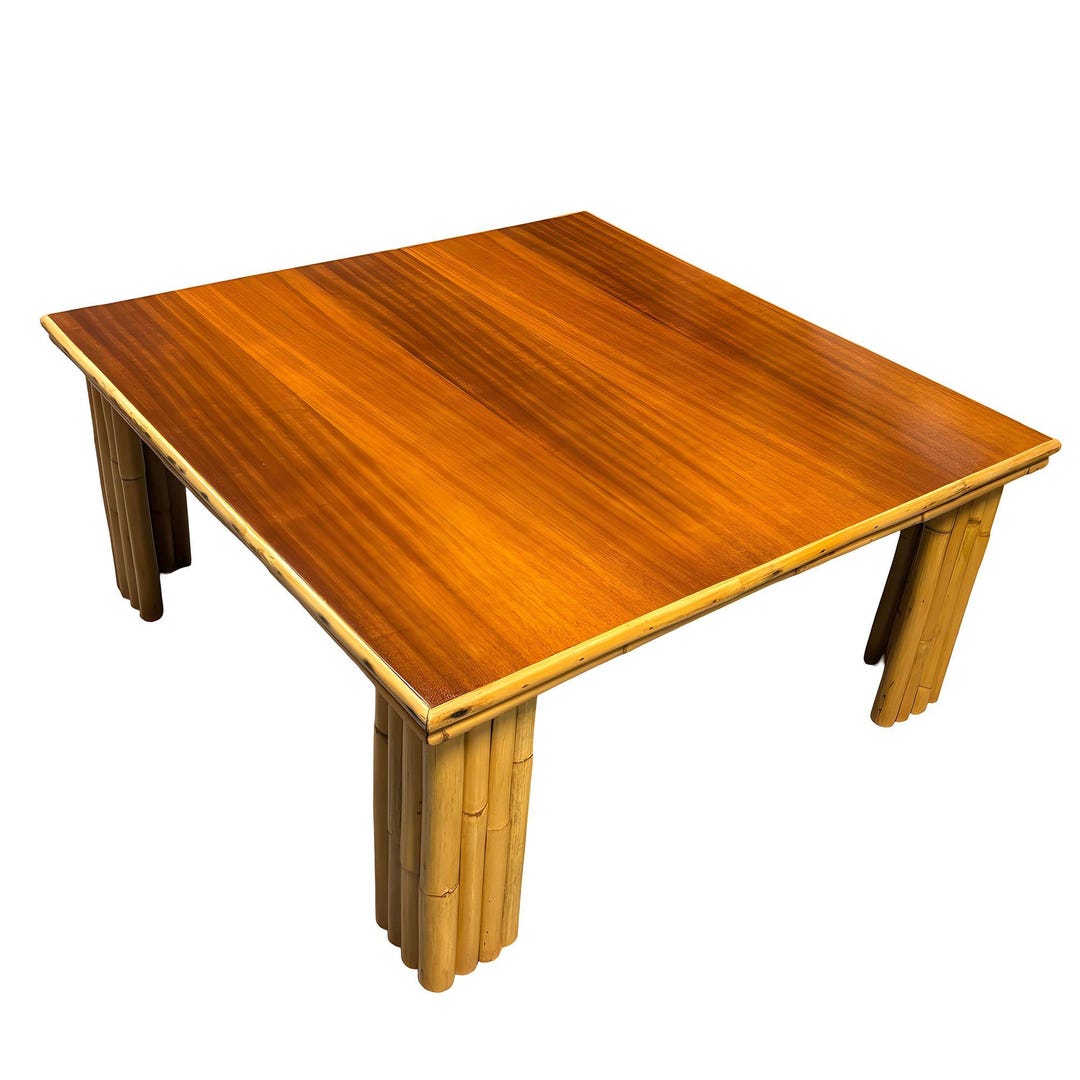 Restored Rattan & Curly Mahogany Square Coffee Table W/ Stacked Rattan ...