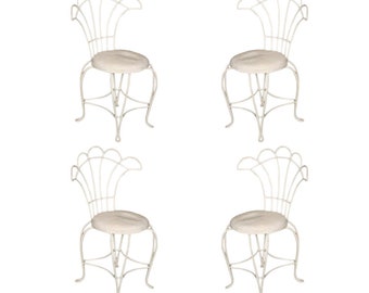 Mathieu Mategot Inspired French Wrought Iron Fan Back Patio Chairs, Set of Four