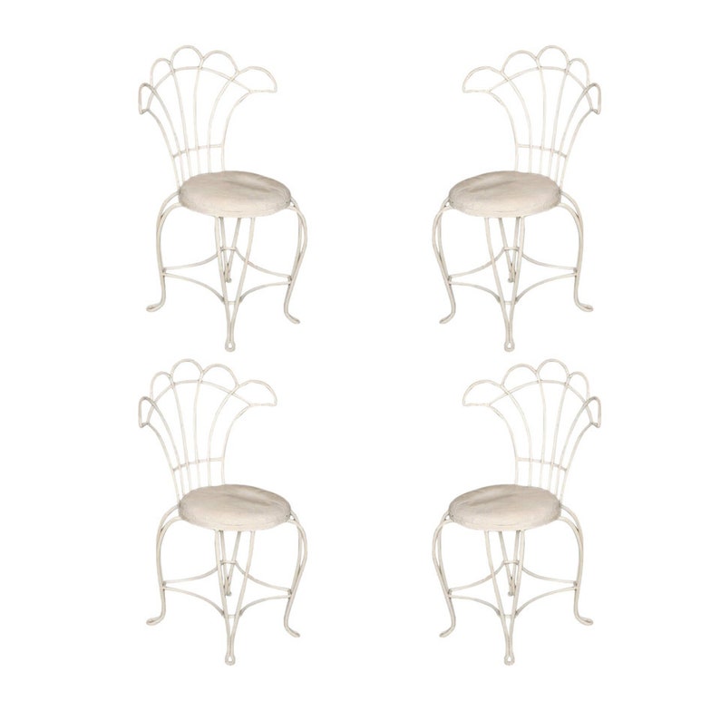 Mathieu Mategot Inspired French Wrought Iron Fan Back Patio Chairs, Set of Four image 1