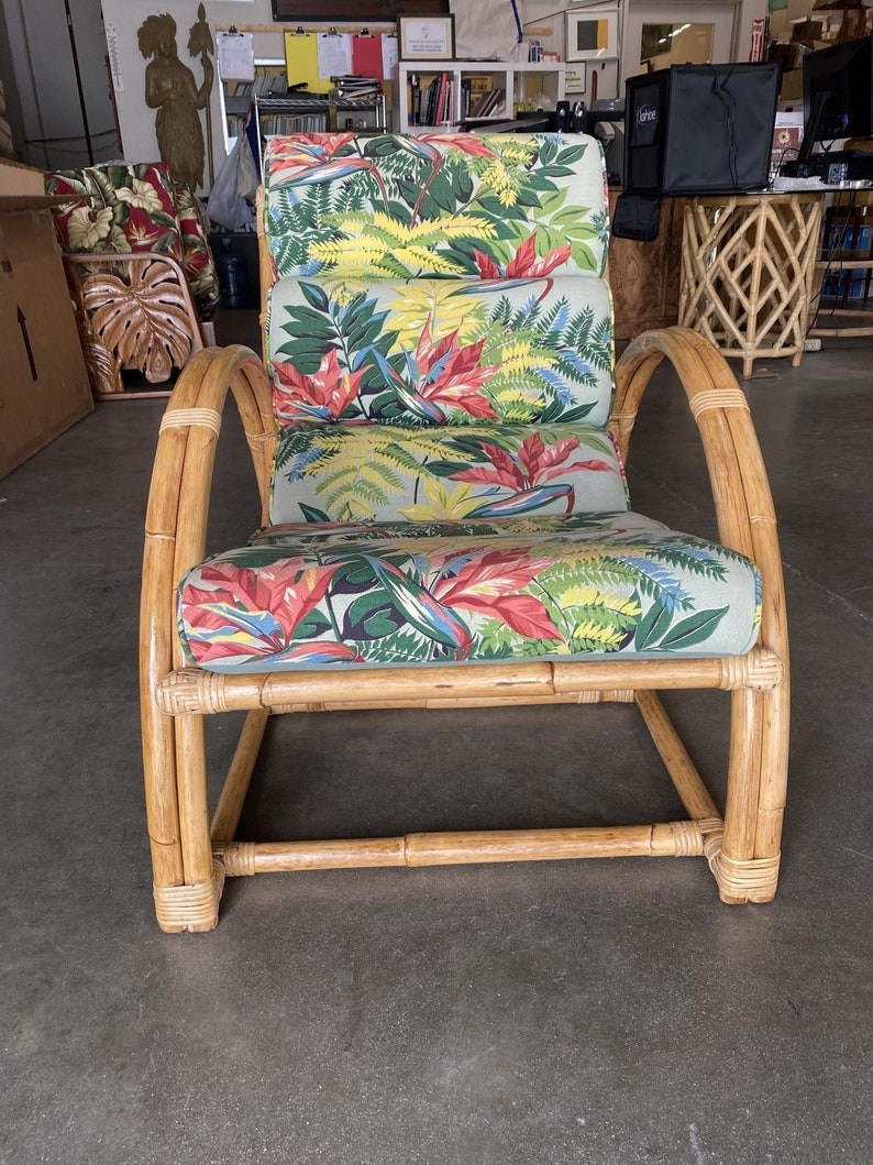 Restored Two-Strand Half Moon Rattan Cup Seat Lounge Chair image 4