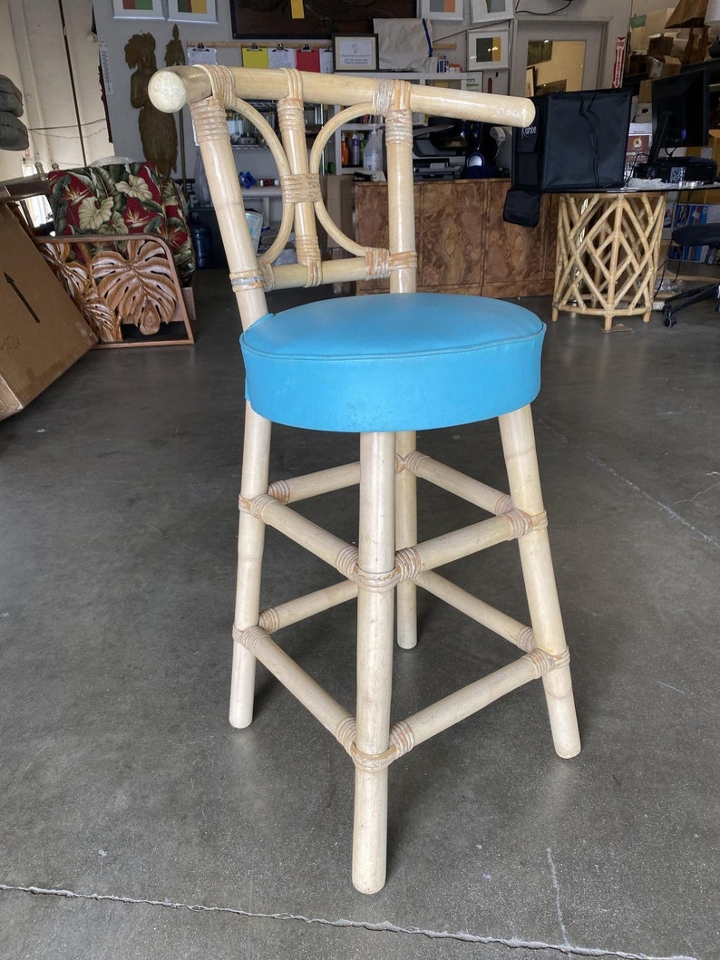 Restored Rattan Bar Stools with Hour Glass Seat Back, Set of 6 image 8