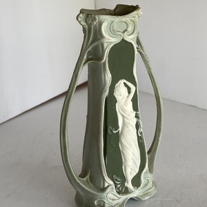 Schafer Vater German Bisque Green Jasperware Art Nouveau Maiden Bud Vase image 3