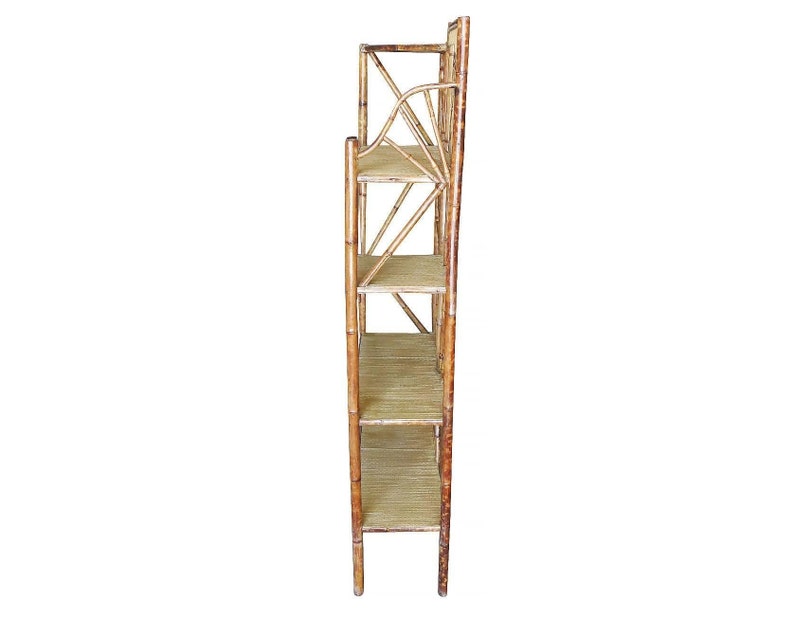 Restored Vintage Bamboo Six-Tier Hallway Shelf With Vanity Mirror image 3