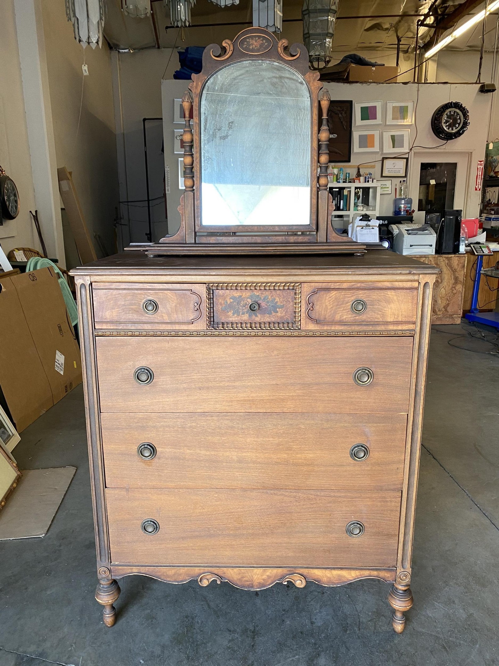 Antique Walnut Highboy Dresser W/ Vanity Table Mirror by Berkey & Gay