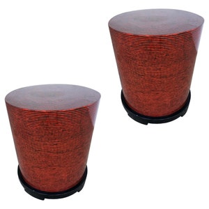 Two-Tone Cubist Style Round Side Table, Pair image 1