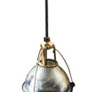 Rare Brass Plated Holophane Industrial Hanging Pendant Light image 2