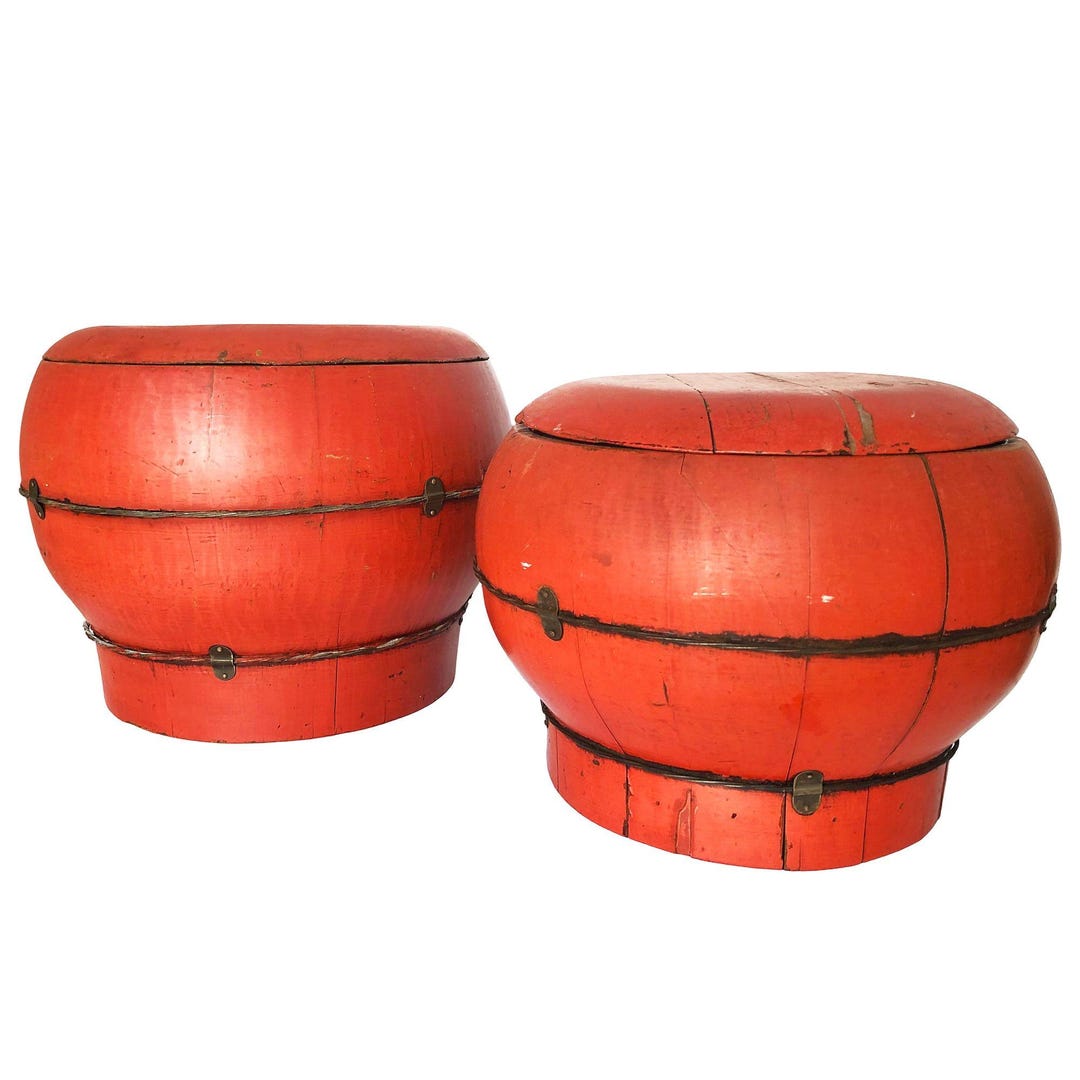 Chinese Red Lacquered Wood Rice Bucket Decorative Box With Lid - Etsy