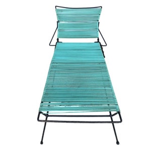 Mid Century Iron Outdoor/Patio Chaise Lounge with Teal Cord image 5