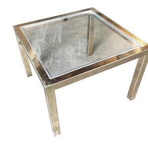 Milo Baughman Style Brass Glass Top Side Table image 2
