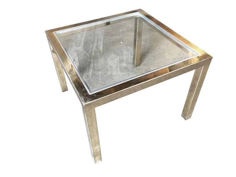 Milo Baughman Style Brass Glass Top Side Table image 2