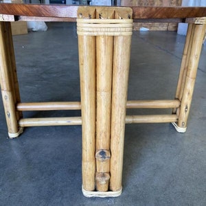 Restored Circular Rattan Side Coffee Table With Koa Wood Top image 3