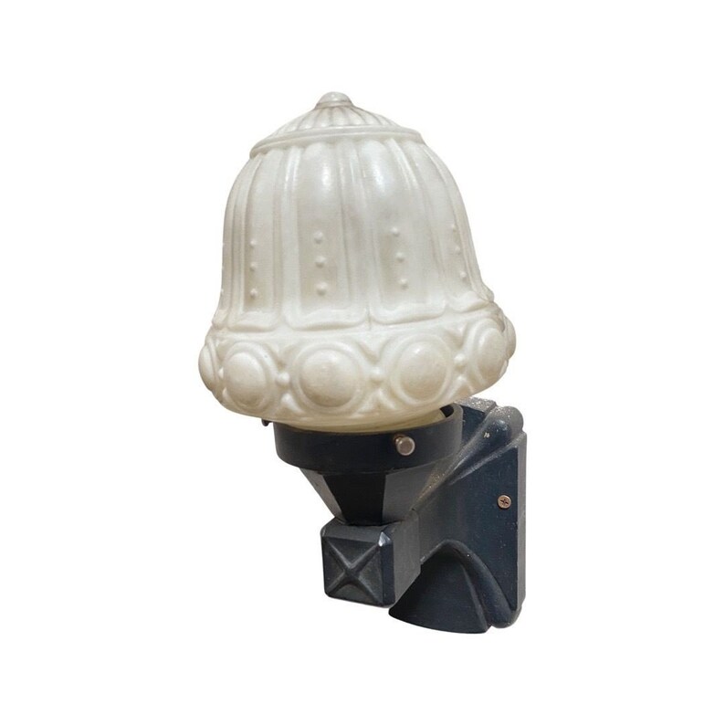 Cast Iron Wall Sconce w/ Fluted Acorn Milk Glass Globe image 1