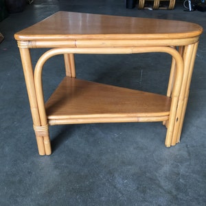 Restored Rattan Wedge Drinks Table with Two-Tier Mahogany Tops image 2