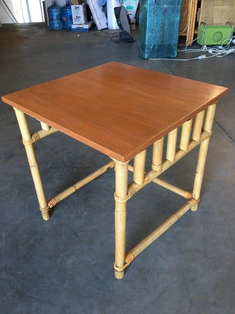 Set of 3 Rattan Nesting Side Tables w/ Mahogany Top image 6