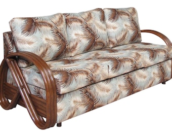 Modernist 3-Strand 3/4 Pretzel "Kauai" 3 Seat Rattan Sofa Sleeper Bed