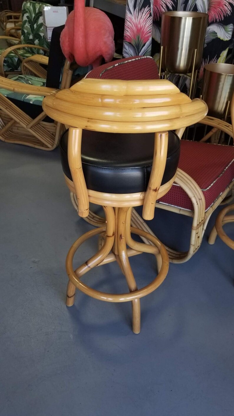 Restored Rattan Single Strand Set of Three Bar Stools image 5