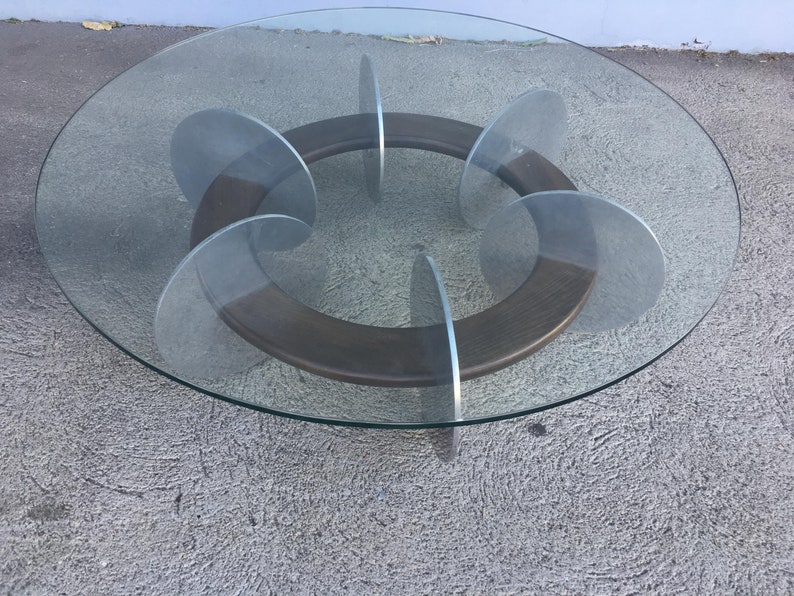 Knut Hesterberg inspired Round Walnut and Stainless Steel Coffee Table image 1